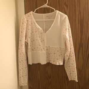 American Eagle floral patchwork waffle long sleeve shirt